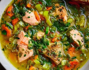 Nordic Lemon-Dill Salmon Soup – Healthy Dinner Recipe (Digital Download)