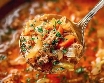 Cabbage Beef Soup Recipe Easy Dinner Comfort Meal Quick (Digital Download)