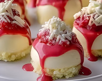 Ricetta per cupole di cheesecake al cioccolato bianco e fragole, dessert facile (download digitale)