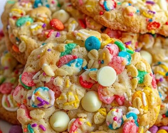 Fruity Pebbles White Chocolate Cookies, Colorful Fun Dessert, Birthday Party Treat (Digital Download)