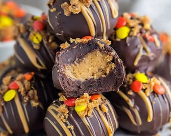 No-Bake Chocolate Peanut Butter Truffles Recipe | Easy Dessert Party Food (Digital Download)