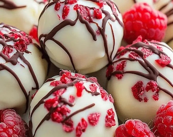White Chocolate Raspberry Cheesecake Orbs, Easy No Bake Simple Desserts (Digital Download)