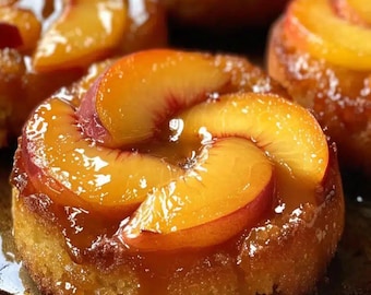 Peach Upside-Down Mini Cakes Recipe, Easy Dessert, Summer Party Food, Simple Desserts (Digital Download)