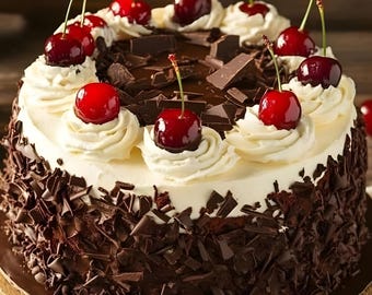 Recette de gâteau Forêt-Noire | Dessert classique des fêtes au chocolat et aux cerises (téléchargement numérique)