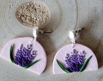 Lavender blossoms polymer clay earrings