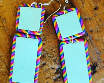 Rainbow Polymer clay drop earrings