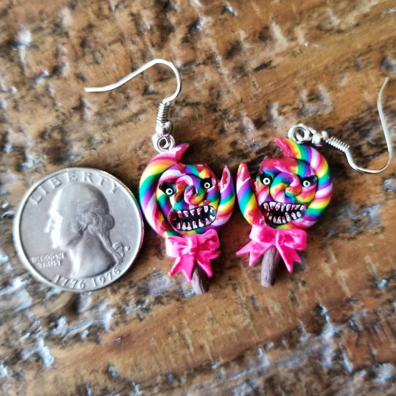Evil Lollipop Earrings Candy Shop of Horrors polymer clay spooky Halloween accessories