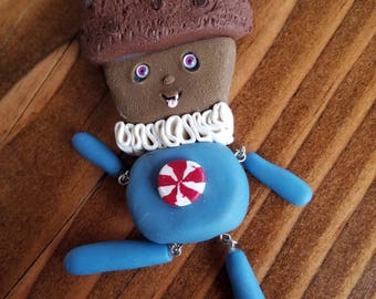 Muffin Man Cupcake Pendant Necklace, Statement Necklace, READY TO SHIP, One of a kind, Gift, Polymer Clay, Fairy Tale