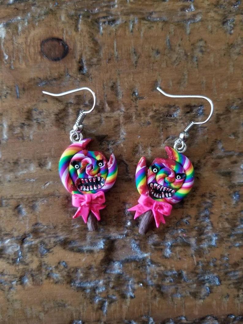 Evil Lollipop Earrings Candy Shop of Horrors polymer clay spooky Halloween accessories