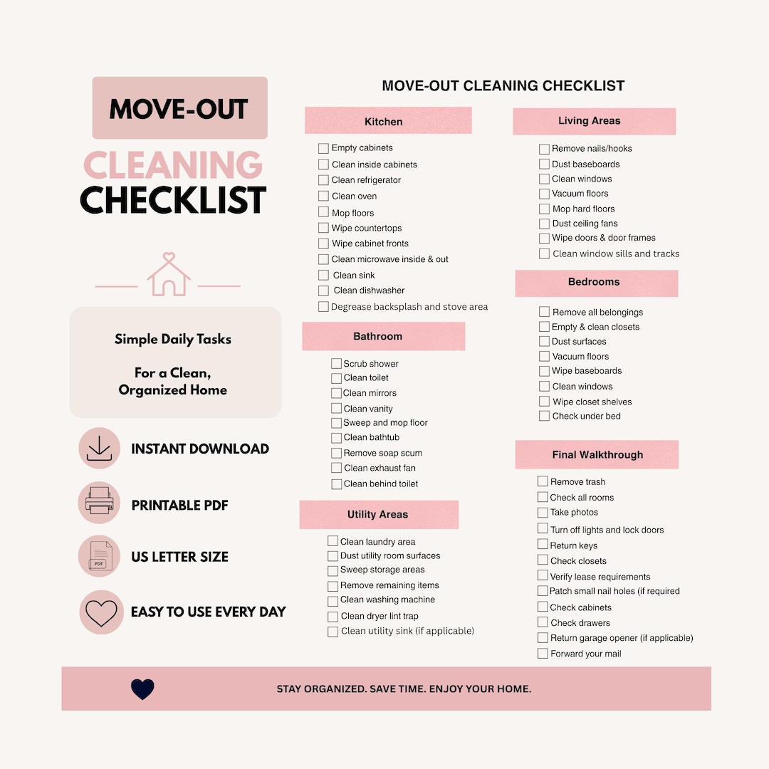 Move Out Cleaning Checklist Printable, End of Lease Cleaning Checklist ...