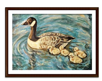 Goslings | Linen Print of Original Painting titled, "Afternoon Swim"