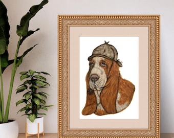Basset | "Leinendruck von Original-Gemälde ""Hound Dog Detektiv""