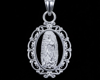 Lady of Guadalupe Necklace 925 Sterling Silver with high polish finish