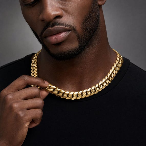 Men's Waterproof 18K Gold Cuban Link Chain Necklace, Stainless Steel Miami Style, Hip Hop Gold Chain for Him, Won't Tarnish or Fade