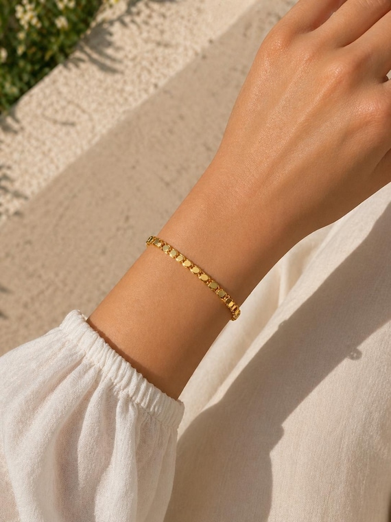 22K Gold Scale Bracelet, Solid Gold Chain, Dainty Gold Bracelet