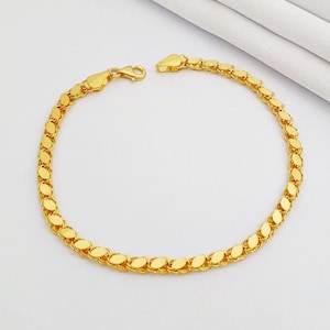 Pulseira em formato de escama de ouro 22 quilates, corrente de ouro maciço, pulseira delicada de ouro imagem 2
