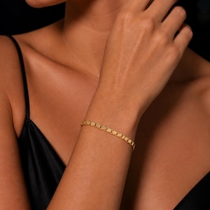 Pulseira em formato de escama de ouro 22 quilates, corrente de ouro maciço, pulseira delicada de ouro imagem 5