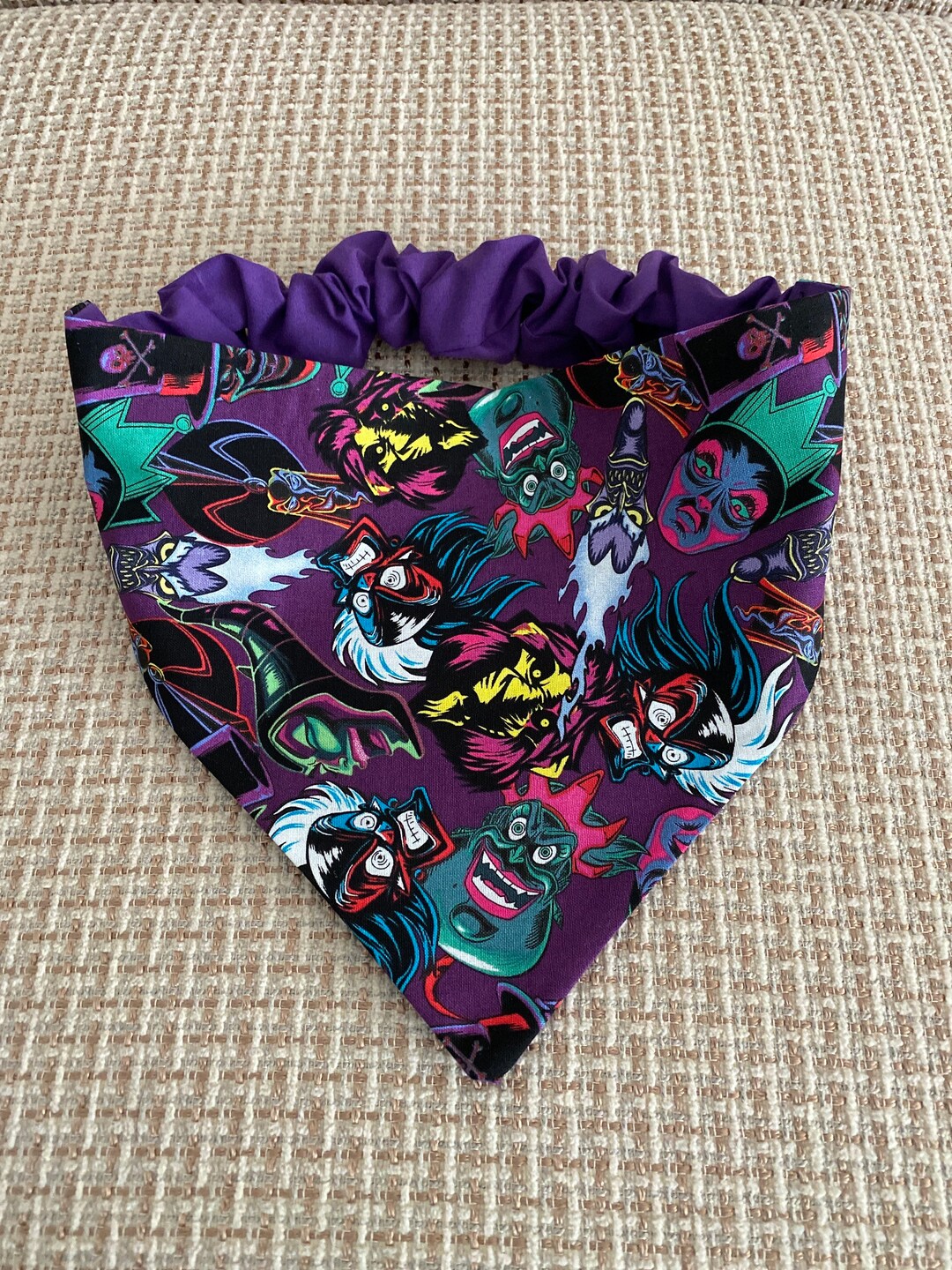DISNEY VILLAINS, Dog Bandana, Handmade, Elastic Collar, Made to Order