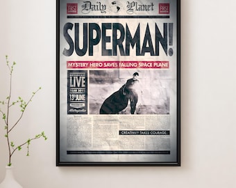 Superman Vintage Newspaper Poster – Daily Planet Wall Art, DC Superhero Movie Print