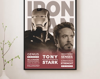 Póster de Iron Man de Tony Stark / Arte mural de superhéroes de Marvel / Impresión estilo cómic vintage