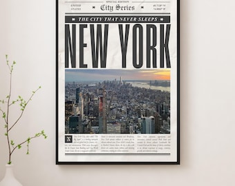 Vintage New York City Skyline Poster – Travel Wall Art (Digital Download Available)