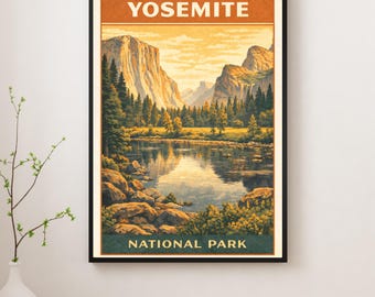 Yosemite National Park Vintage Poster – Retro Nature Travel Wall Art, California Landscape Print