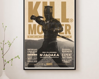 Póster de villano guerrero de Wakanda / Arte mural tribal inspirado en Marvel / Impresión de superhéroe estilo Erik Killmonger
