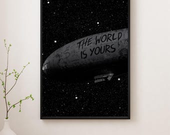 The World Is Yours Airship Print, Night Sky Cinematic Poster (Digital Download)
