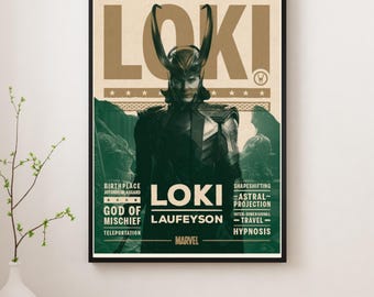 Póster de Loki, Dios de las Travesuras: Arte mural vintage de villano de Marvel, impresión de superhéroe de la mitología nórdica