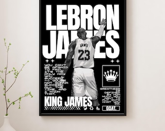 Póster motivacional de LeBron James – King James, Sports Room Art (Descarga digital disponible)