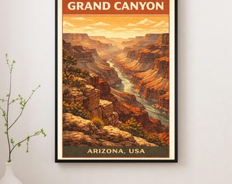 Grand Canyon National Park Vintage Travel Poster, Retro Arizona Landscape Wall Art
