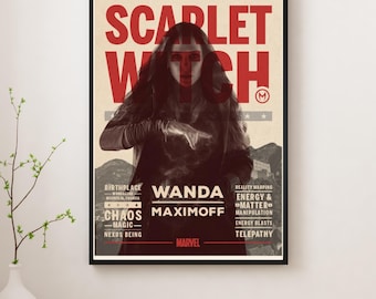 Scarlet Witch Vintage Poster – Wanda Maximoff Chaos Magic Marvel Wall Art, Dark Aesthetic Superhero Decor, Gift for Marvel Fans