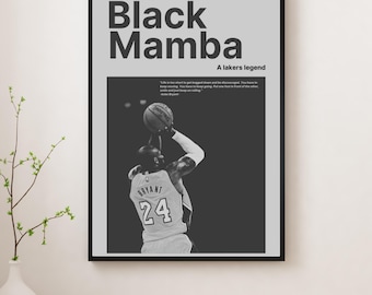 Póster de Kobe Bryant de la Mamba Negra: leyenda de los Lakers, arte mural motivacional