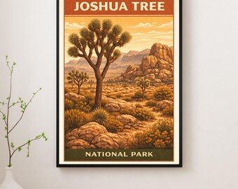 Joshua Tree National Park Poster, Retro WPA Style Desert Landscape Print