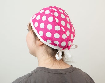 Hot pink Polka Dots Scrub cap, Pixie hair Scrub hat for nurses and doctors, Nurse Surgical cap, medical scrub hat gift ideas for nurse