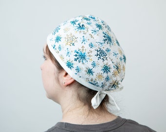 Season of Light Scrub cap, Snowflake medical Scrubs, Pixie Unisex Surgical cap for short haired nurses and doctors, Surgical tech hat gifts