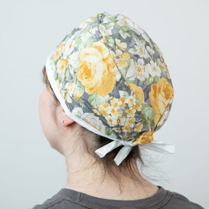 Yellow Rose of Texas scrub cap, short medical professional Beanie, Short Hair covering, Pixie med cap, Unisex Surgical hat, Medical bonnet
