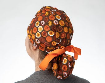 Spiced Apple Cider Surgical cap, Ponytailed Scrub cap gift ideas, medical Professional hat, Oktoberfest Scrub cap, Healthcare hero