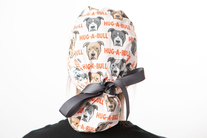 Hug-A-Bull Scrub cap, pit bull Scrub hat, Dog Mom gift idea, ponytail scrub cap, Ponytail surgical hat, Gift under 30 dollars, Mother's Day image 5