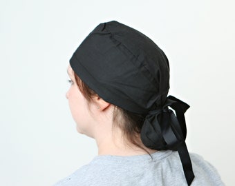 Black Scrub cap, ponytailed surgical cap with pouch, medical professional hat hair cover, ponytailed surgical cap for long hair, gift ideas