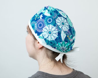 Flower Child Scrub cap, Unisex Scrub hat for short hair, Pixie Surgical cap for nurses and doctors, Surgical nurse gift ideas for summer