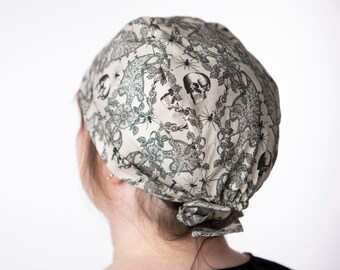 Black Widow Scrub Cap: Skull & Spiderweb Print, Unisex Nurse Hat