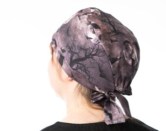 Vampire Bat Scrub Cap, Twilight Surgical Hat, Unisex Hair Covering