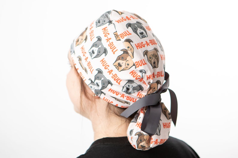 Hug-A-Bull Scrub cap, pit bull Scrub hat, Dog Mom gift idea, ponytail scrub cap, Ponytail surgical hat, Gift under 30 dollars, Mother's Day No thanks!