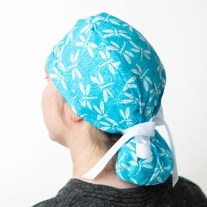 Dragonfly scrub cap, Ponytailed surgical cap, long hair covering Scrub hat, Surgical hat gift idea for nurses, medical professional Med Hat