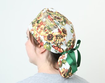 Pumpkin Patch Surgical Hat, Oktoberfest Scrub cap, Ponytailed Med cap with Pouch, surgical cap, medical caps holiday gift ideas for nurses