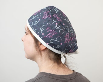 Nurse Life Stethoscope Print Scrub Cap, Unisex Surgical Beanie