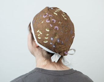 Golden Afternoon Surgical Hat, Pixie Scrub cap for short hair, short unisex Surgical cap, Wonderland medical bonnet gift ideas for nurses