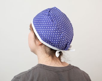 Periwinkle Polka Dot Scrub cap, Unisex Medical Professional Scrub hat, short pixie Surgical cap, Beanie medical hat, Polka dot nurse bonnet