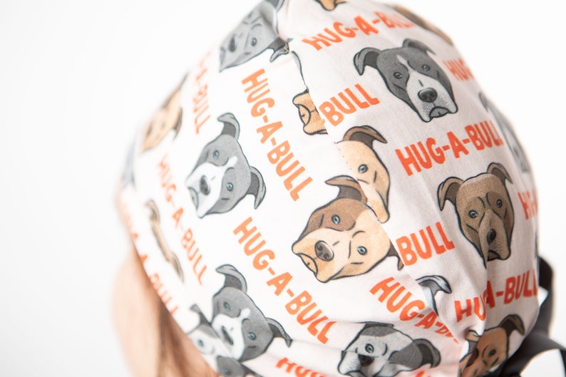 Hug-A-Bull Scrub cap, pit bull Scrub hat, Dog Mom gift idea, ponytail scrub cap, Ponytail surgical hat, Gift under 30 dollars, Mother's Day image 4